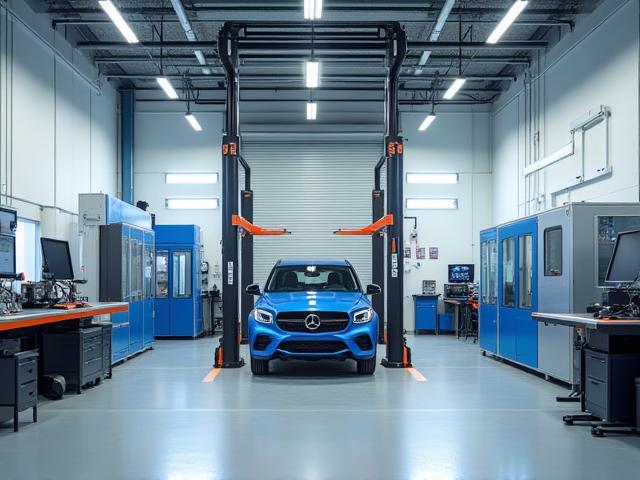 Kar Grabber frame rack and Cromax water-based paint system in a modern auto body shop
