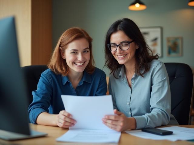 Friendly staff assisting customer with insurance claim in office